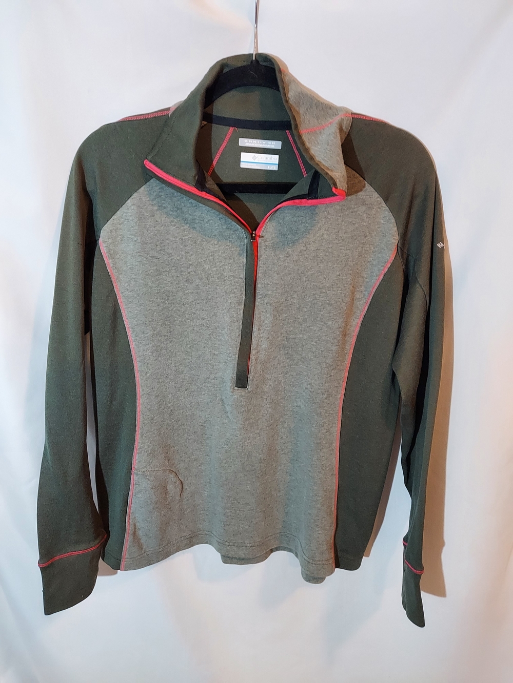 Columbia Omni-Wick Half-Zip Pullover Athletic Top Olive Green Gray Pink Sz XL